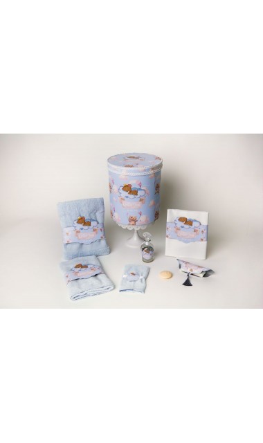 Trusou de botez pentru baieti cu ursuleti si baloane de aer cald, Puf Teddy Bear 30
